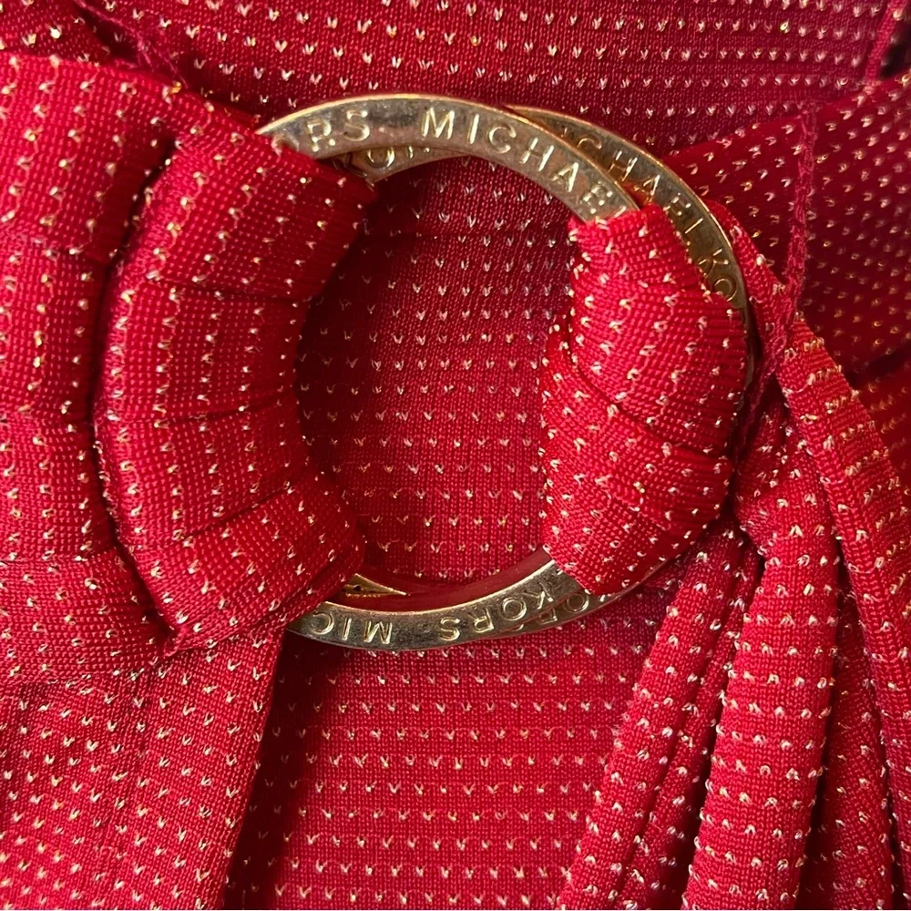 NWT $140 Michael Kors Red Dress Small Gold Metallic Faux-Wrap Crimson - Picture 5 of 15